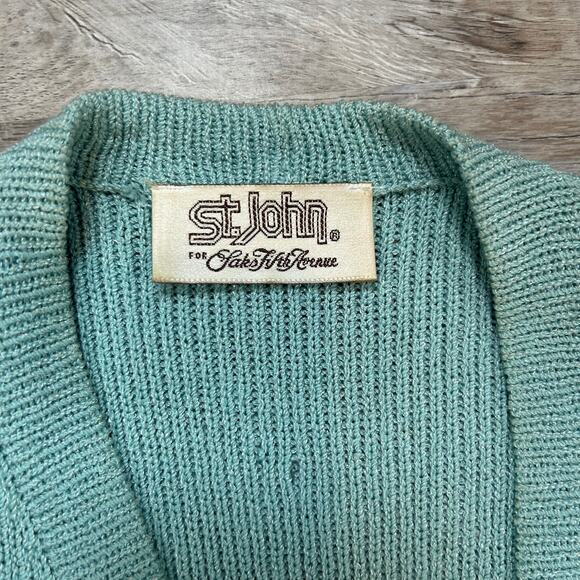 Vintage St. John for Saks Fifth Avenue Knit Wrap Dress Puff Sleeve Blue- Small - Picture 3 of 11